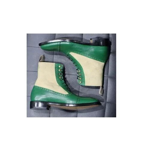 Handmade Men’s Brogue Lace Up High Ankle Dress Boots, Real Leather Suede Boots