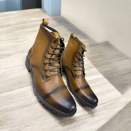 Handmade Tan Brown Men Leather Men Ankle Lace Up Hiking Boot, Biker Boot