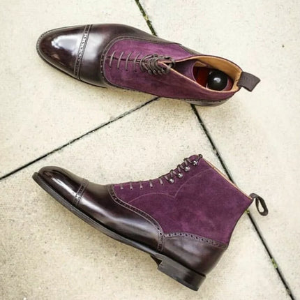 Handmade Men’s Brogue Lace Up Ankle Dress Boots, Real Leather, Suede Boots