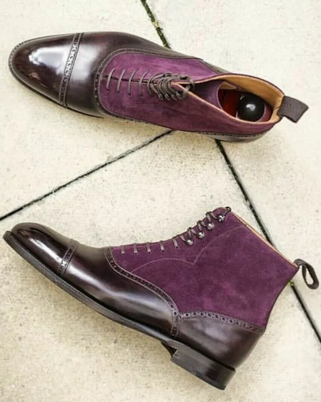 Handmade Men’s Brogue Lace Up Ankle Dress Boots, Real Leather, Suede Boots