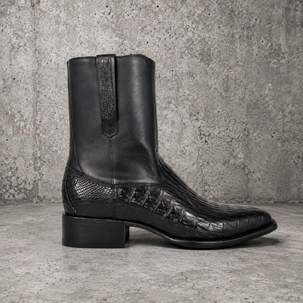 New men handmade black crocodile leather zipper ankle boots, Cowboy boots for mens