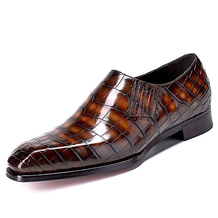 Handmade Men Tan Brown Stylish Crocodile Leather Moccasins Business Shoes