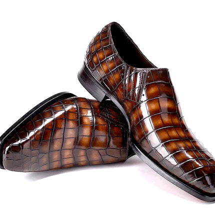 Handmade Men Tan Brown Stylish Crocodile Leather Moccasins Business Shoes