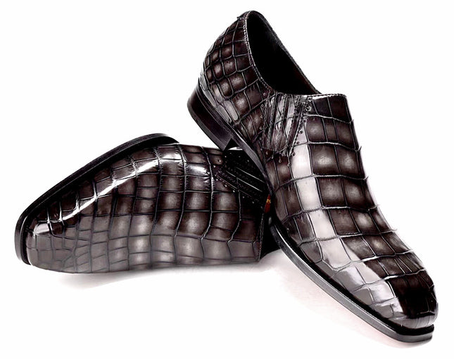 Handmade Men Dark Gray Stylish Crocodile Leather Moccasins Business Shoes