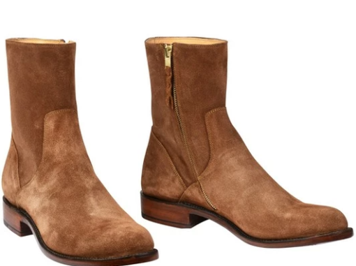 Handmade Men’s Brown Suede Zip up Ankle Boots, Men Brown Casual Boots
