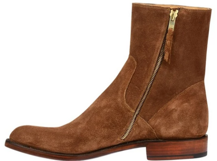 Handmade Men’s Brown Suede Zip up Ankle Boots, Men Brown Casual Boots