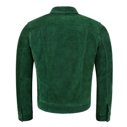 Handmade New Trucker Men’s Green Suede Leather Moto Jacket For Men