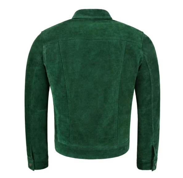 Handmade New Trucker Men’s Green Suede Leather Moto Jacket For Men