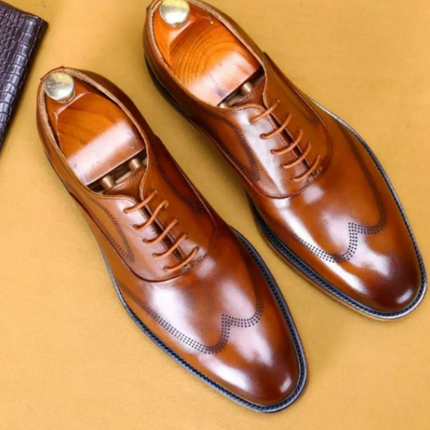 New Men Tan Brogue Wing Tip Oxford Handmade Leather Lace Up Dress Shoes, Men Wingtip Dress Shoes, Mens Shoe