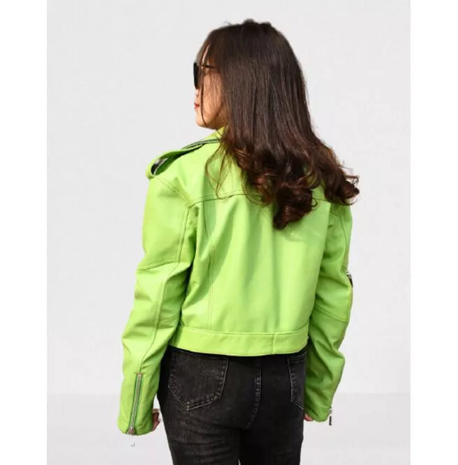 Light Green Leather Jacket for Women, Biker Fashion Leather Jackets