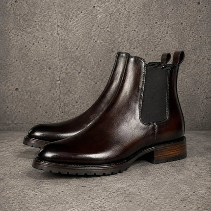 Handmade dark brown leather ankle chelsea boots, formal pull on office boot for men