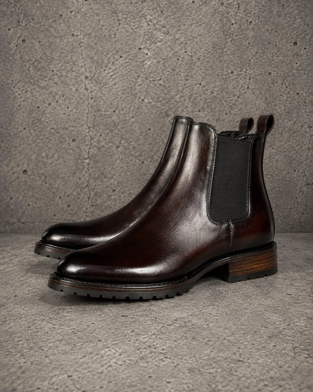 Handmade dark brown leather ankle chelsea boots, formal pull on office boot for men