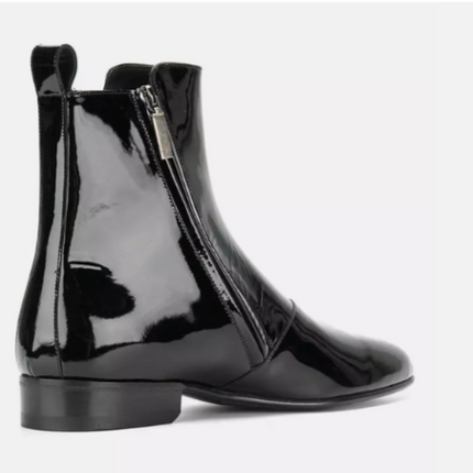 Handmade men black patent chelsea boots, zipper ankle office boots for mens