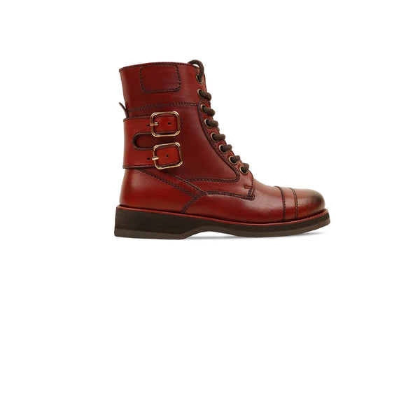 Handmade Men Red Leather High Ankle Strap Lace Up Military Boots, Hiking Boots