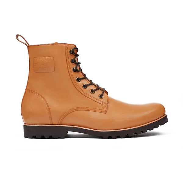 Handmade Men Light Tan Leather High Ankle Lace Up Chukka Business Boots