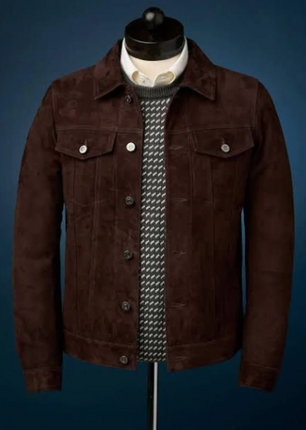 Handmade men suede trucker jacket, button cargo pocket jacket for Men