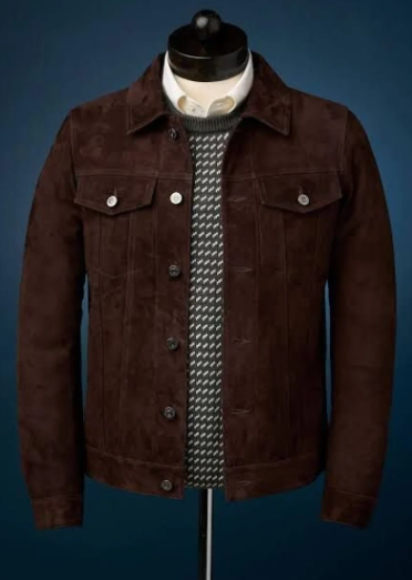 Handmade men suede trucker jacket, button cargo pocket jacket for Men