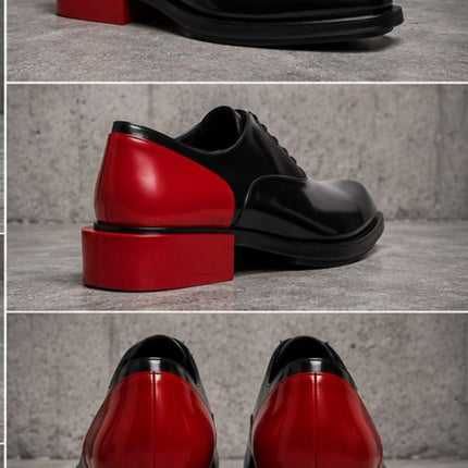 Handmade black & red patent leather lace up office shoes, Formal two tone dress Shoes