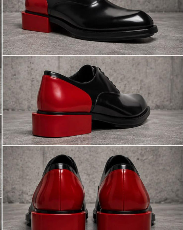 Handmade black & red patent leather lace up office shoes, Formal two tone dress Shoes
