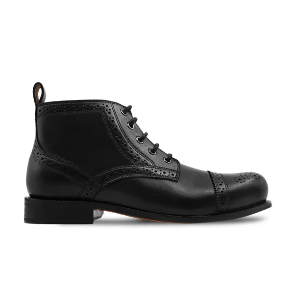 Handmade Men Black Brogue Leather Low Ankle Lace Up Chukka Business Boots
