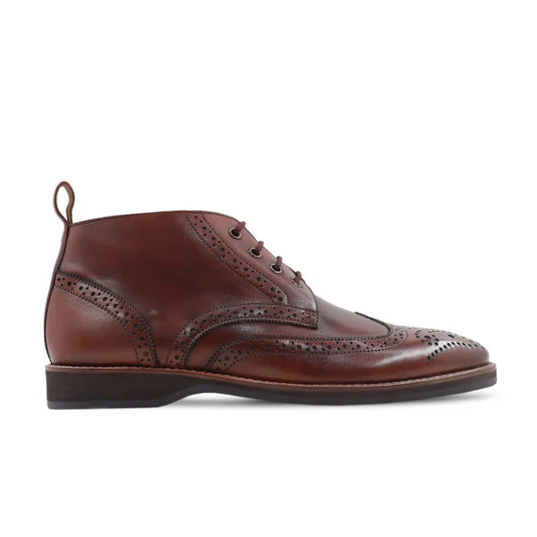 Handmade Men Dark Brown Wing Tip, Brogue Leather Low Ankle Lace Up Chukka Business Boots