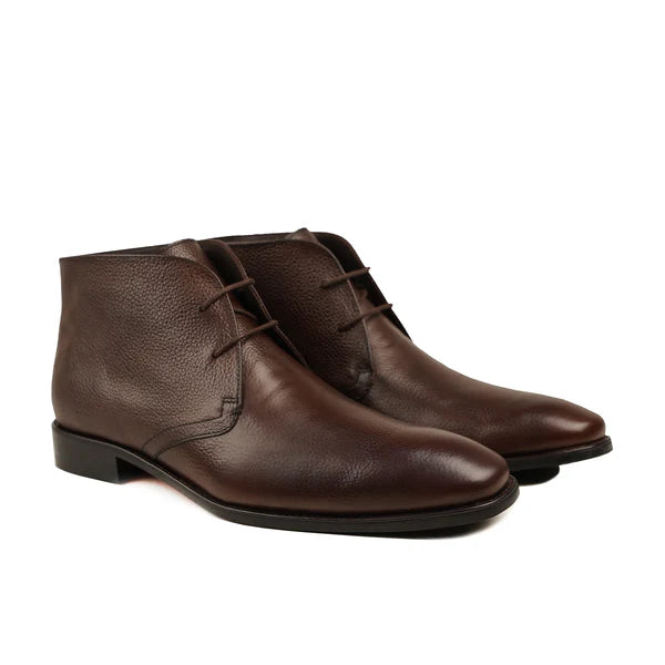 Handmade Men Chukka Dark Brown Leather Low Ankle Lace Up Chukka Business Boots
