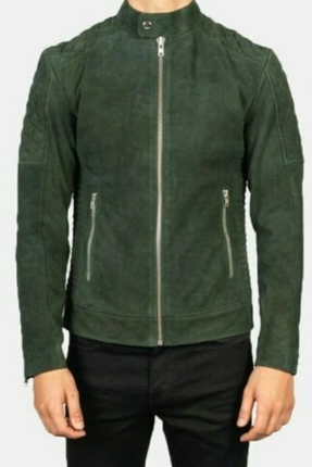 Handmade Men Green Suede Zipper Jacket, Biker Jacket, Moto Jacket For Men