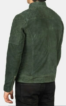 Handmade Men Green Suede Zipper Jacket, Biker Jacket, Moto Jacket For Men