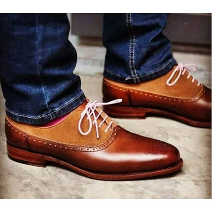 Handmade Two Tone Brown Leather Wing Tip Brogue Shoes, Men’s Dress Casual Shoes