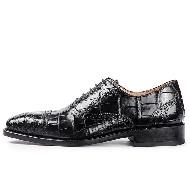 Handmade Men Black Crocodile Leather Lace Up Dress Shoes, Office Shoes