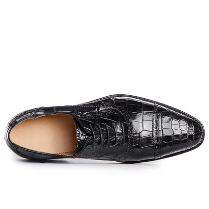 Handmade Men Black Crocodile Leather Lace Up Dress Shoes, Office Shoes