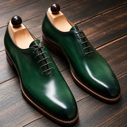 Handmade dark green leather lace up office shoes, Formal men dress Shoes