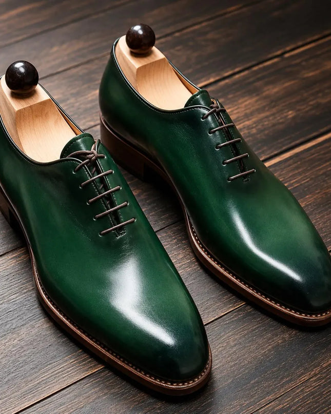 Handmade dark green leather lace up office shoes, Formal men dress Shoes