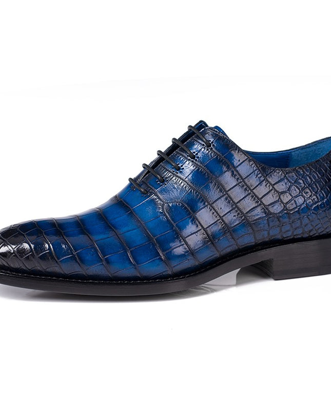 Handmade Men Shaded Blue Crocodile Leather Lace Up Dress Shoes, Office Shoe