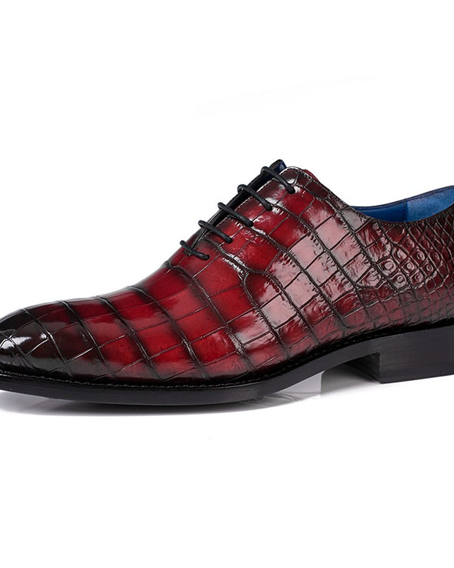 Handmade Men Shaded Red Crocodile Leather Lace Up Dress Shoes, Office Shoe