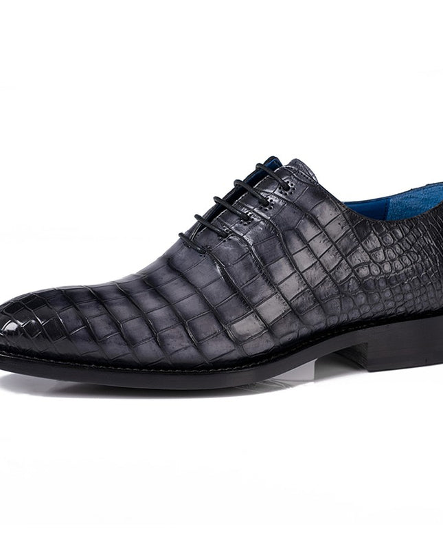 Handmade Men Shaded Gray Crocodile Leather Lace Up Dress Shoes, Office Shoe