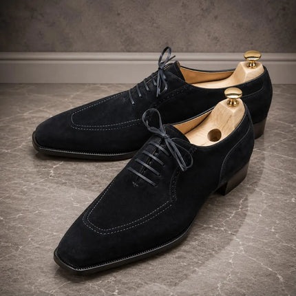 Handmade men black suede lace up dress shoes, office shoes for mens