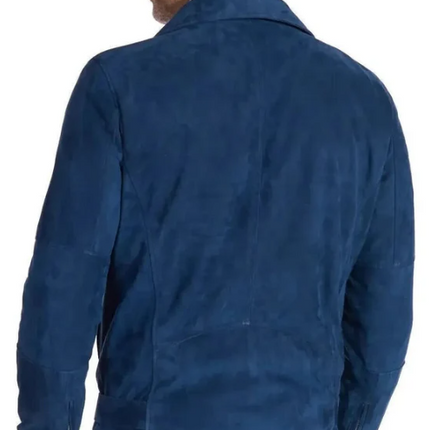 Handmade Men’s Navy Blue Suede Leather Biker Jacket For Men