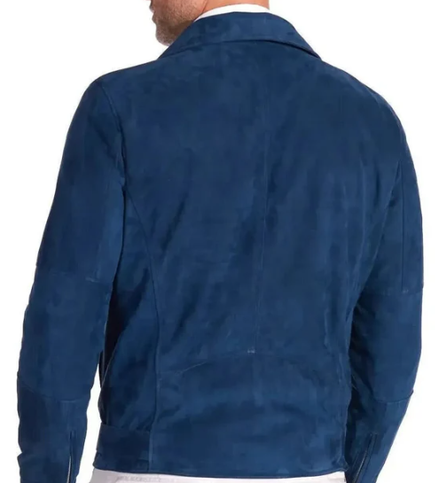 Handmade Men’s Navy Blue Suede Leather Biker Jacket For Men