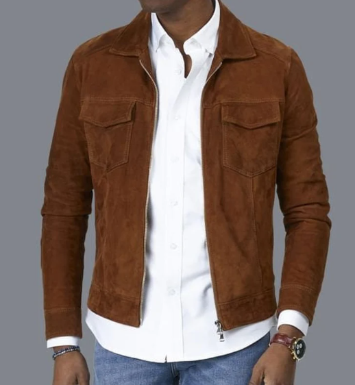 Handmade Men Tan Suede Biker Jacket, Formal Jacket For Men With Pockets Jacket