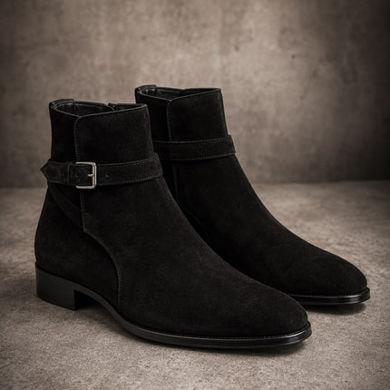 Handmade black suede monk strap jodhpur ankle boots, Dress boots for mens