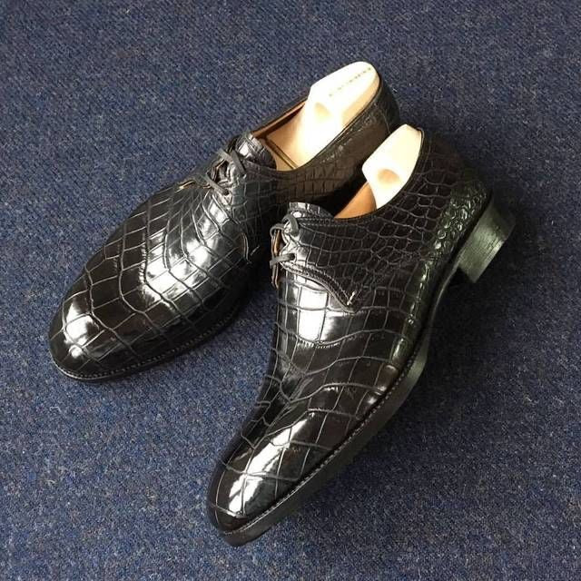 New Handmade Black Shoes, Mens Pattern Crocodile Shoes, Lace Up Office Shoes