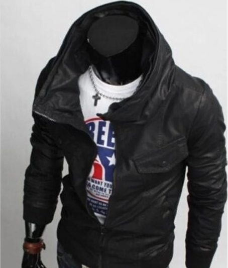 Handmade Men Black Style Hooded Leather Jacket, Slim Fit Leather Jacket
