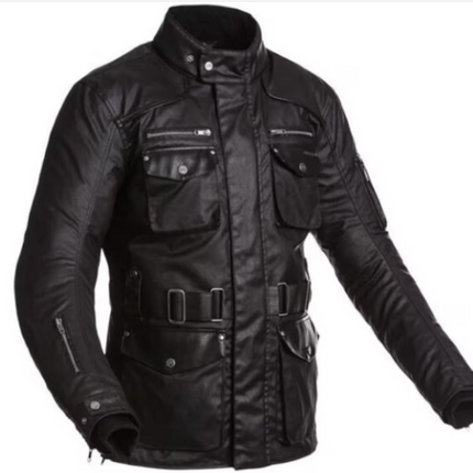 Handmade Men Leather Biker Jacket in Black Leather with Cargo Pockets Jacket