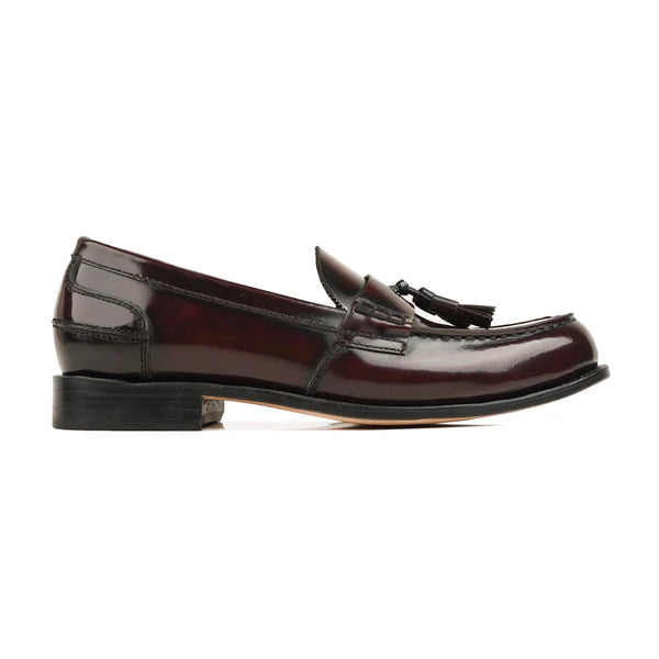 Handmade Men Patent Brown Leather Tassels Penny Party Wear Loafers, Formal Shoes