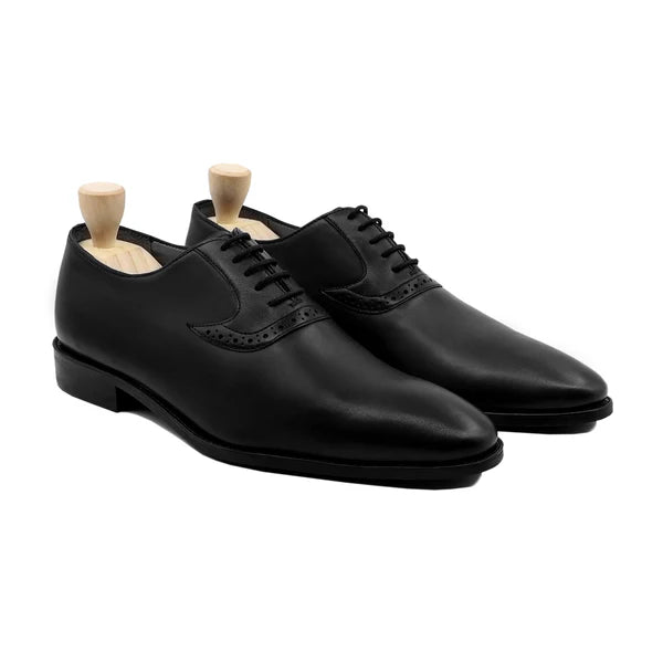 Handmade Men Matte Black Leather Brogue Lace Up Dress Shoes, Business Shoes