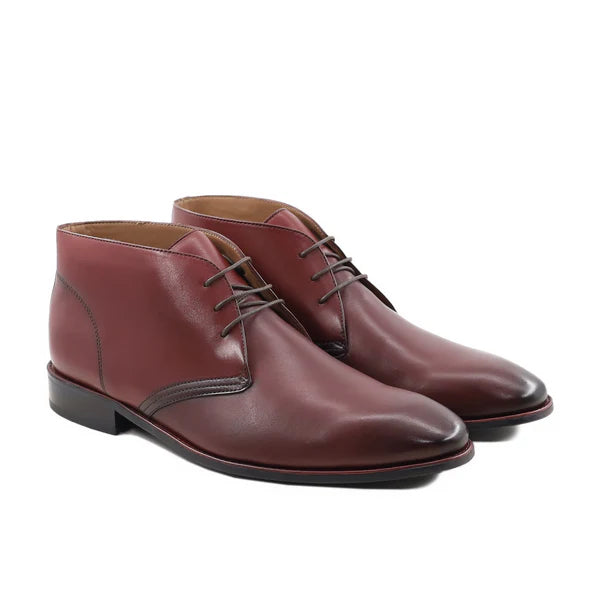 Handmade Men Red Calf Leather Stylish Low Ankle Lace Up Chukka Office Boots