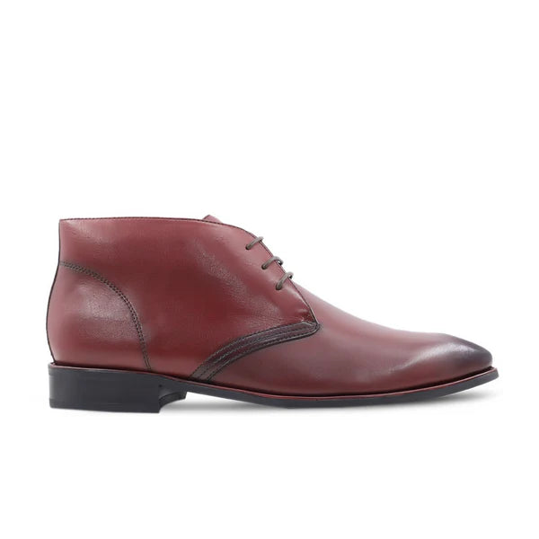 Handmade Men Red Calf Leather Stylish Low Ankle Lace Up Chukka Office Boots