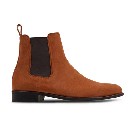 Handmade Men Tan Brown Suede Stylish Pull On Ankle Chelsea Office Boot