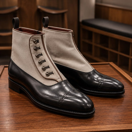 Handmade Men Two Tone Button Boots, Office Boots, Ankle Boot,